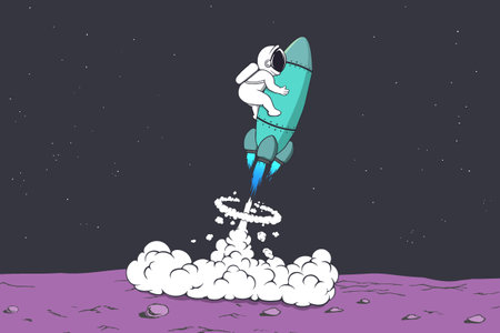 astronaut flies to space on rocketのイラスト素材