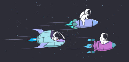 Racing competitions of astronauts in outer spaceのイラスト素材