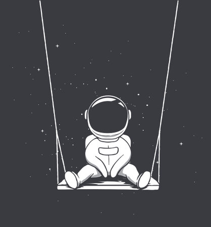 Cute astronaut swinging on a board in outer spaceのイラスト素材