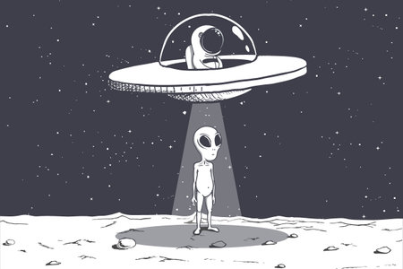 an astronaut abducts an alienのイラスト素材