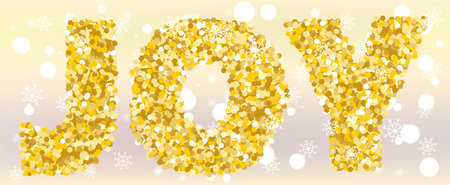 Inscription Joy handwritten lettering, bright gold glitter, simple vector illustrationのイラスト素材