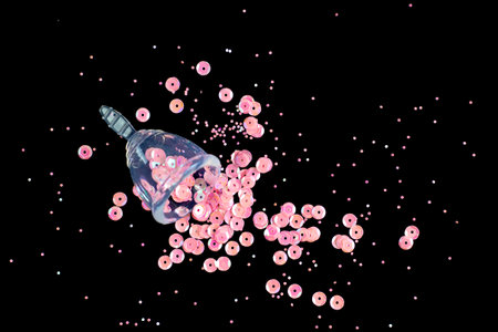 Feminine hygiene product, menstrual cup concept on black background with sparkles