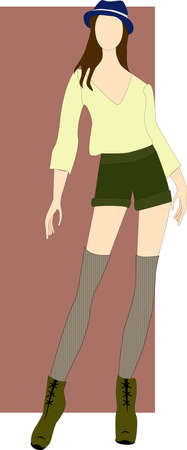 Fashion sketch, woman silhouette, simple drawing, flat vector illustrationのイラスト素材