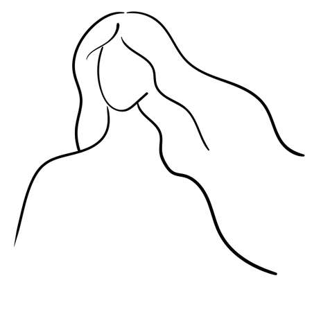 Beautiful girl outline stroke, simple fashion illustration, flat vectorのイラスト素材