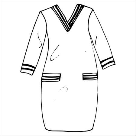 Hand drawn sketch middle dress with stripes. Simple flat vector isolated outlineのイラスト素材