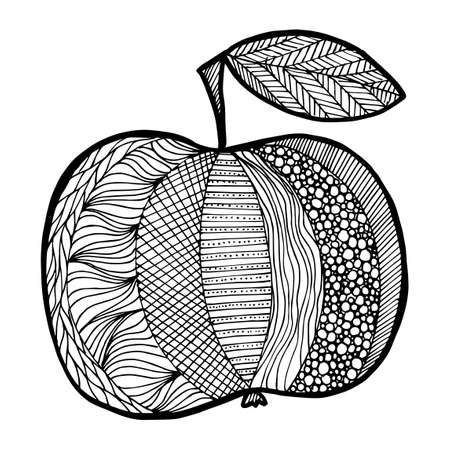 Doodle surreal fantasy apple coloring page for adults. Fantastic psychedelic graphic drawing. Vector hand drawn simple flat illustration.のイラスト素材