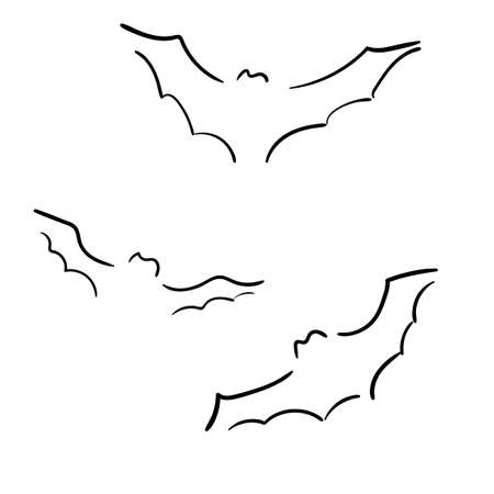 Halloween flying bats. Decoration element from scattered silhouettes. One stroke style Simple flat vector illustrationのイラスト素材