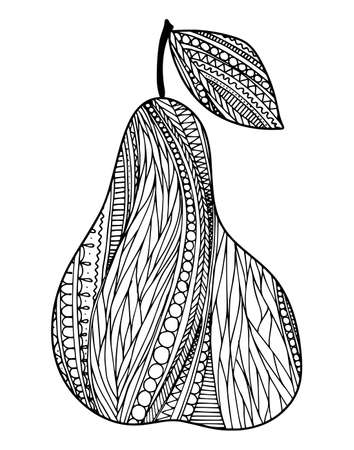 Doodle surreal fantasy pear coloring page for adults. Fantastic psychedelic graphic drawing. Vector hand drawn simple flat illustration.のイラスト素材