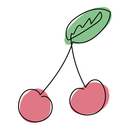 Cherry - one line drawing Continuous line fruit Hand-drawn minimalist simple flat vector...