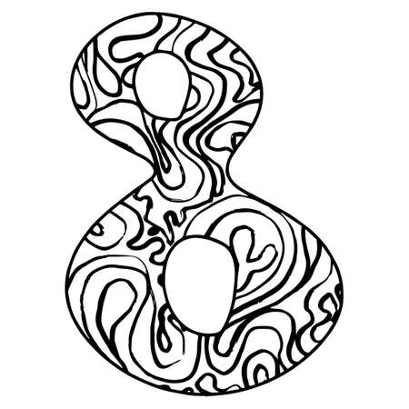 stylized alphabet - number 8. vector illustration Black white hand drawn doodle, ethnic pattern