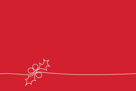 One line drawing holly berries decoration. Red and white continuous line Merry Christmas banner, minimalist styleのイラスト素材