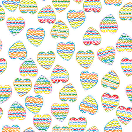 Simple cute seamless pattern with handdrawn hearts for packaging and fabric, flat vector illustrationのイラスト素材
