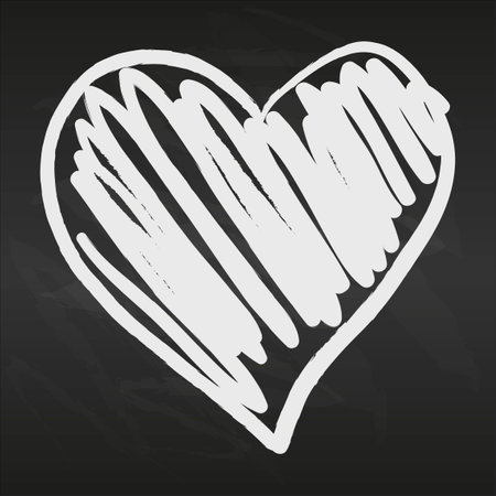 Modern heart minimalistic line illustration. Heart outline on black chalkboard. Simple stroke drawing styleのイラスト素材