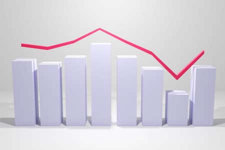 Business Growth Bar Graph Curved arrow. 3D Render Illustration