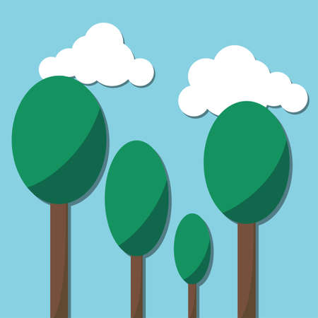 Simple flat style trees illustrations. Can be used to illustrate any nature or healthy lifestyle topic, big and small trees, landscape, garden, park elementsのイラスト素材