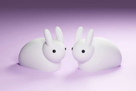 3D rendered Cartoon character gray rabbit on blue background. 3d rendering illustration