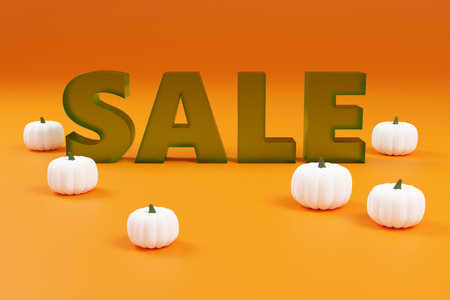 Luxury inscription autumn Sale on orange podium, soft light, front view smooth background, 3d renderingの写真素材