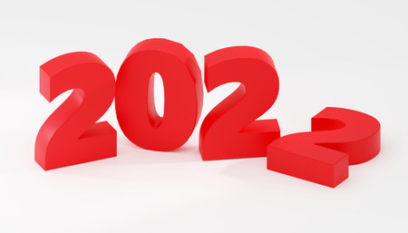 Bright red Christmas mood sign 2022 2023 On The gray Background. empty space. Modern Minimal New Year Concept 3D render Illustrationの写真素材