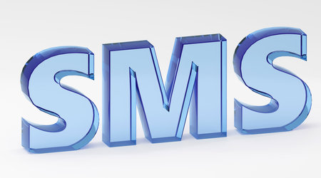 Luxury inscription sms on gray podium, soft light, front view smooth background, 3d renderingの写真素材