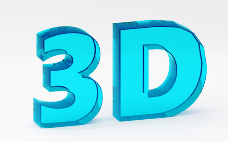 Luxury blue glass sign 3d on grey podium, soft light, smooth background, 3d rendering