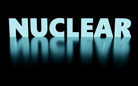 3d render blue glowing sign in the dark saying nuclear