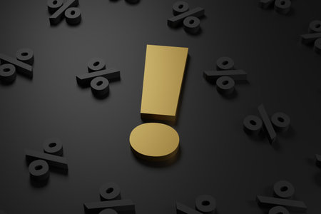 Gold inscription percent on grey podium, soft light, smooth background, 3d renderingの写真素材