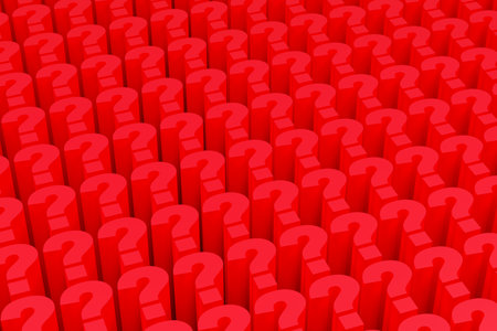 Luxury question mark on red podium, soft light, smooth background, 3d rendering top viewの写真素材