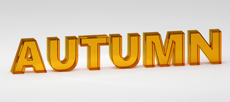 Orange Glass Letters on a white background saying Autumn 3d renderedの写真素材