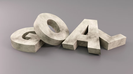 Concrete inscription goal on gray podium, soft light, front view smooth background, 3d renderingの写真素材