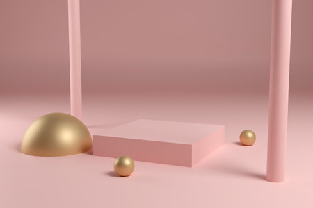 Abstract minimal scene with geometric shapes. Column podiums in light beige color. Mock up scene to show products. Showcase, shopfront, display case. 3d renderingの写真素材