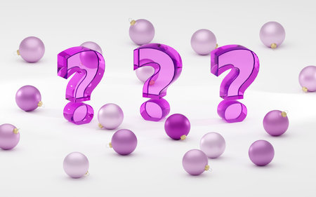 Luxury question mark on light podium with ornaments, soft light, smooth background, 3d rendering top viewの写真素材
