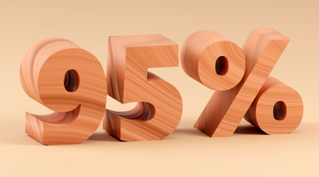 Inscription made by wood 95 percents on gray podium, soft light, front view smooth background, 3d renderingの写真素材