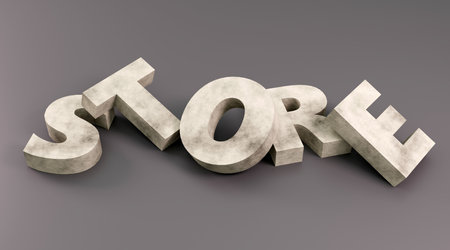 Luxury concrete inscription store on gray podium, soft light, front view smooth background, 3d renderingの写真素材