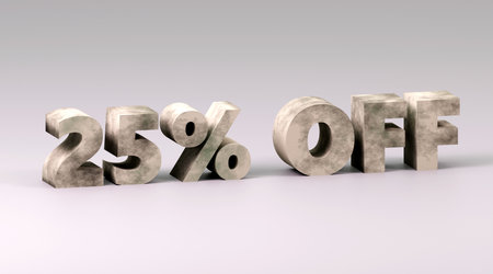 Inscription made by concrete 25 percents on grey podium, soft light, smooth background, 3d renderingの写真素材