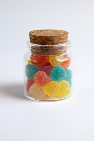 Bright colorful jelly candies in sugar on light background close upの写真素材