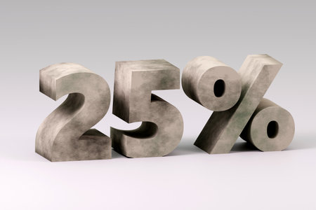 Inscription made by concrete 25 percent on gray podium, soft light, front view smooth background, 3d renderingの写真素材