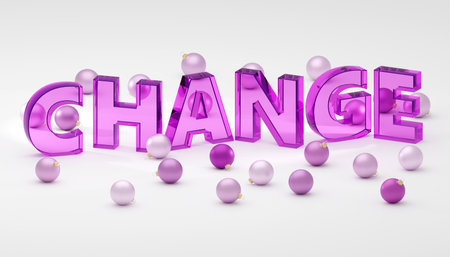 Glass in the shape of letter saying Change 3d renderの写真素材