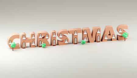 Soft Christmas mood sign Party On gray Background. Modern Minimal New Year Concept 3D render Illustrationの写真素材