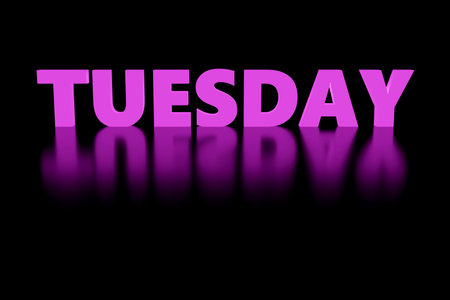 Luxury purple inscription Tuesday on black podium, soft light, front view smooth background, 3d renderingの写真素材