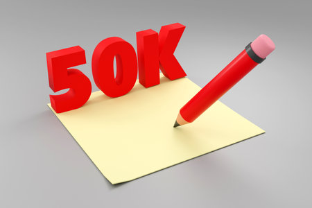 Luxury red sign 50k online internet media blog followers 3D render illustrationの写真素材