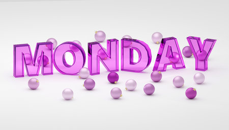 Purple Word, A 3D Illustration of the Word Monday on gray background Simple 3d renderの写真素材