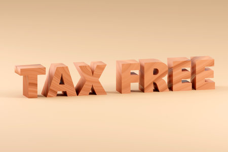Luxury wooden inscription tax free fallen, soft light, smooth background, 3d renderingの写真素材