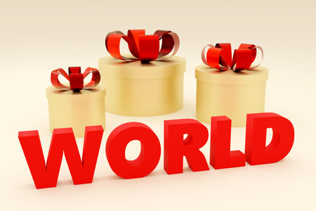 Golden gift boxes and the shape of letter 3d renderの写真素材
