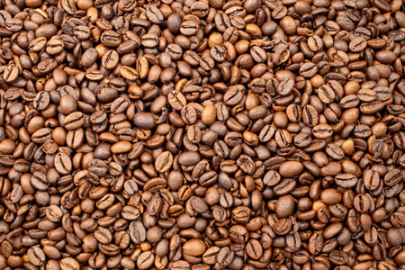 Photo of Big pile of fresh roasted coffee beans close up. Food photoの写真素材