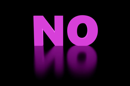 Luxury purple inscription no on black podium with empty note, soft light, front view smooth background, 3d renderingの写真素材