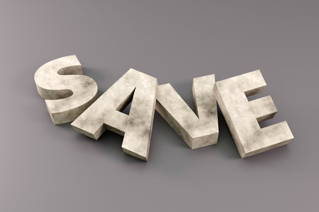 Luxury concrete inscription save on gray podium, soft light, front view smooth background, 3d...