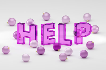 Luxury purple inscription help on grey podium, soft light, smooth background, 3d renderingの写真素材