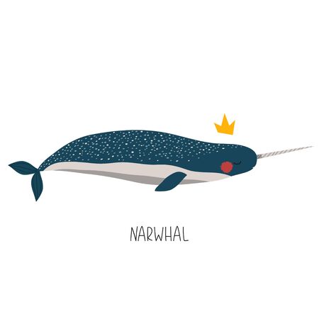 cute whale clipart isolated on white background for nursery room decor, children parties, posters and cards. Vector whale illustrationのイラスト素材