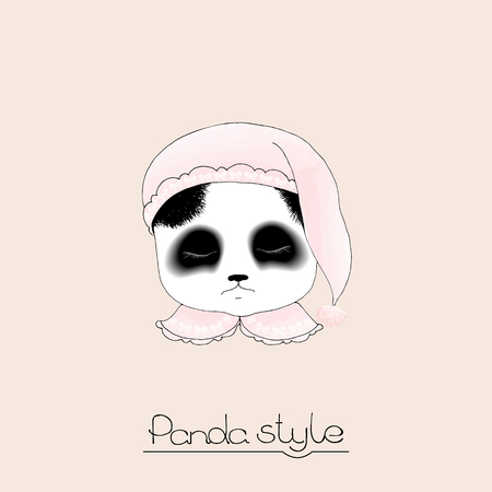 Nice muzzle pandas on a beige background with pink collar.のイラスト素材