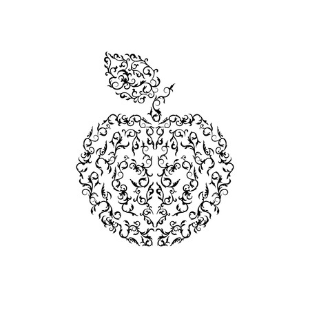 Apple ornamental vintage monochrome on a white background. Delicate apple symbol of Rosh Hashanah. Isolated silhouetteのイラスト素材